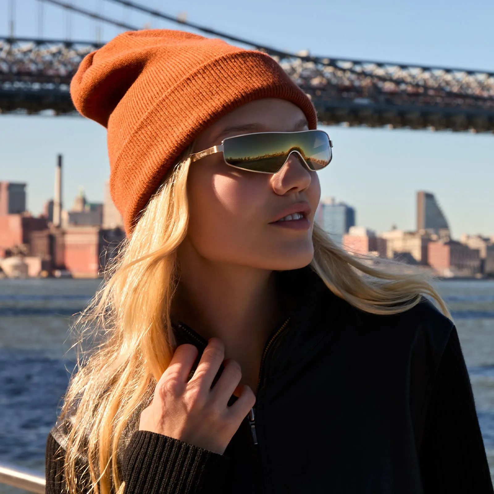 skyami - brushed gold   light brown solid flash polarized sunglasses