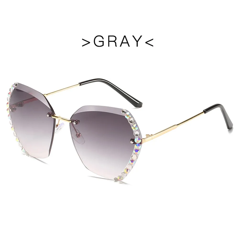 Vintage Oversized Rimless Sunglasses - Sexy Diamond Square Sun Glasses