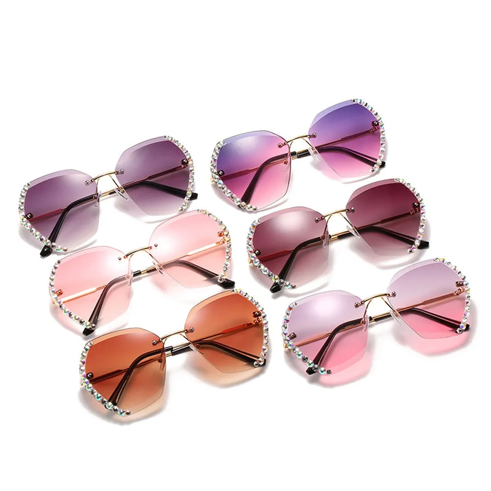Vintage Oversized Rimless Sunglasses - Sexy Diamond Square Sun Glasses