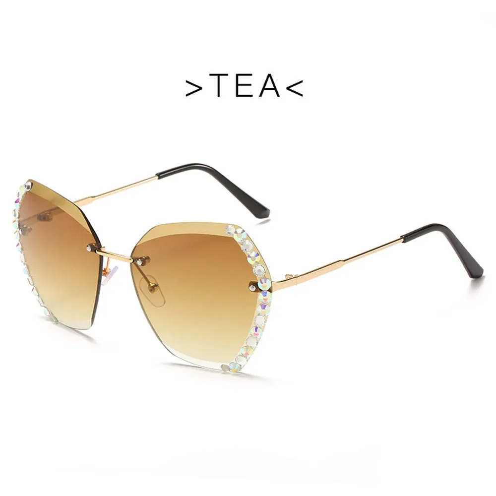 Vintage Oversized Rimless Sunglasses - Sexy Diamond Square Sun Glasses