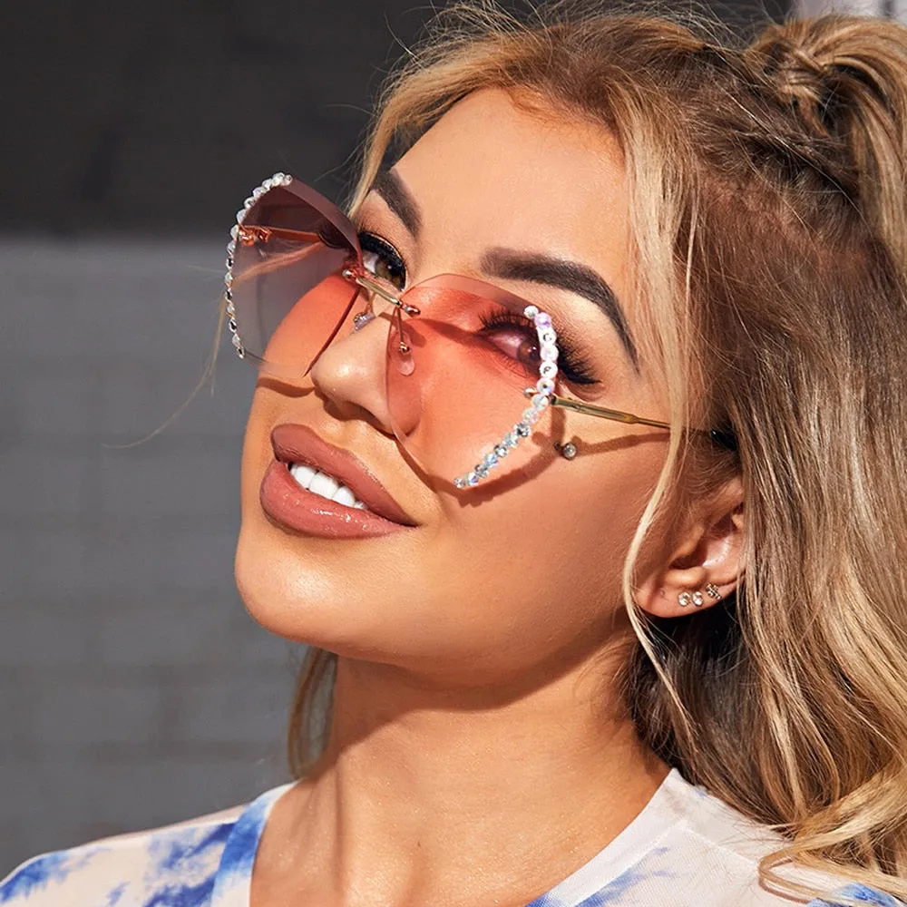 Vintage Oversized Rimless Sunglasses - Sexy Diamond Square Sun Glasses