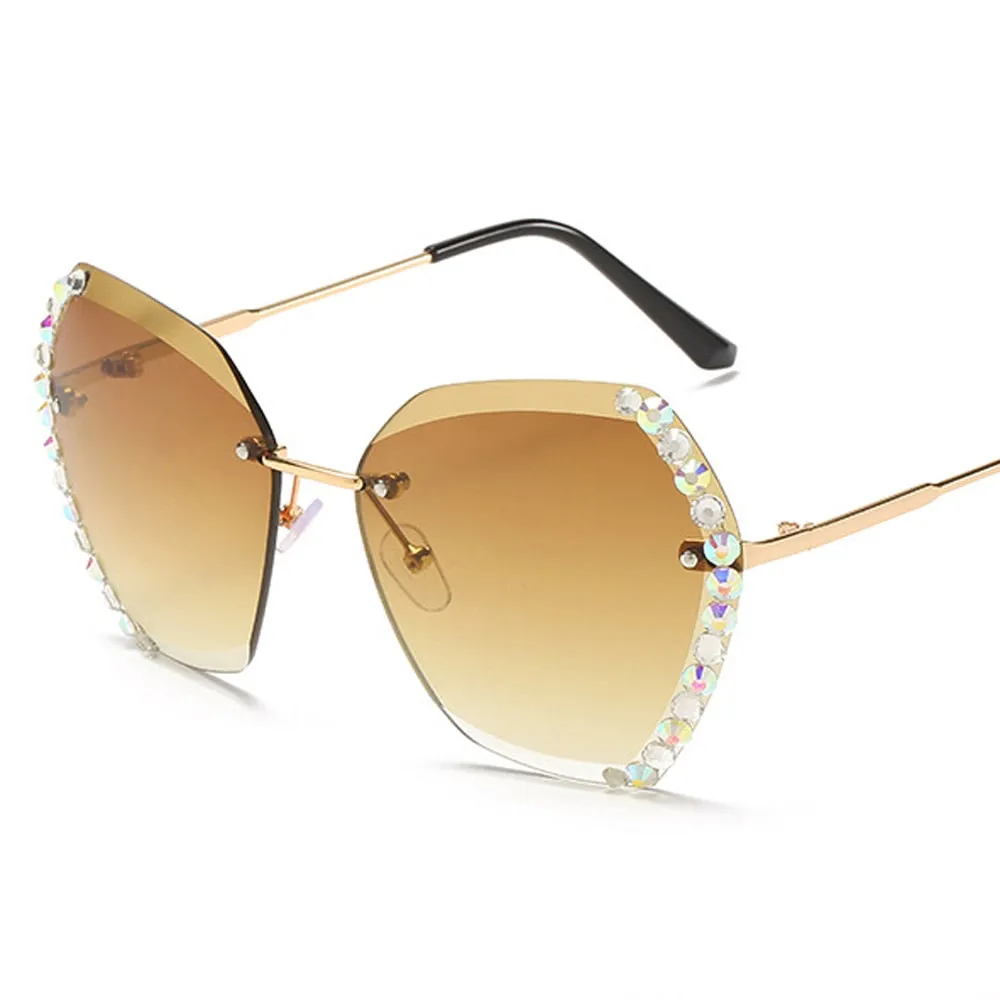 Vintage Oversized Rimless Sunglasses - Sexy Diamond Square Sun Glasses