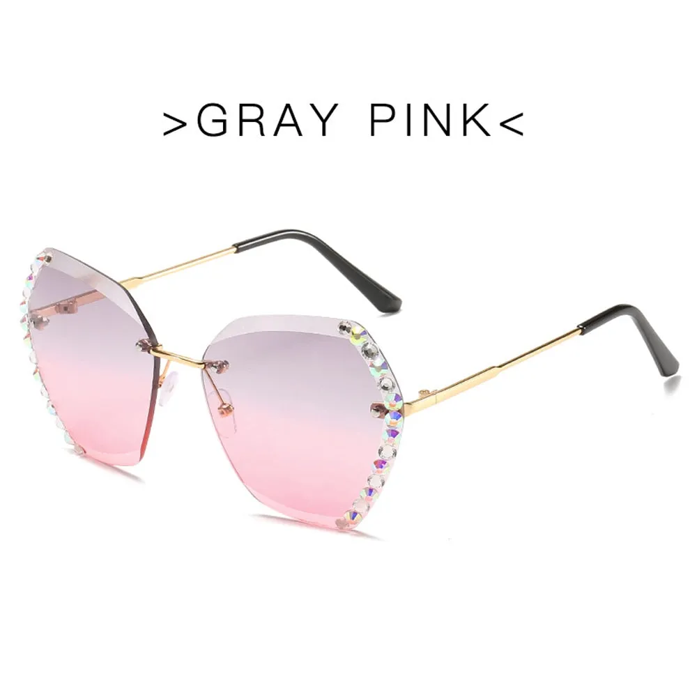 Vintage Oversized Rimless Sunglasses - Sexy Diamond Square Sun Glasses