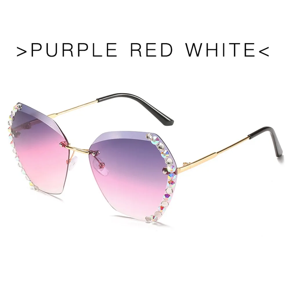 Vintage Oversized Rimless Sunglasses - Sexy Diamond Square Sun Glasses