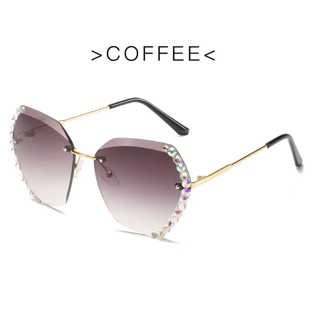 Vintage Oversized Rimless Sunglasses - Sexy Diamond Square Sun Glasses