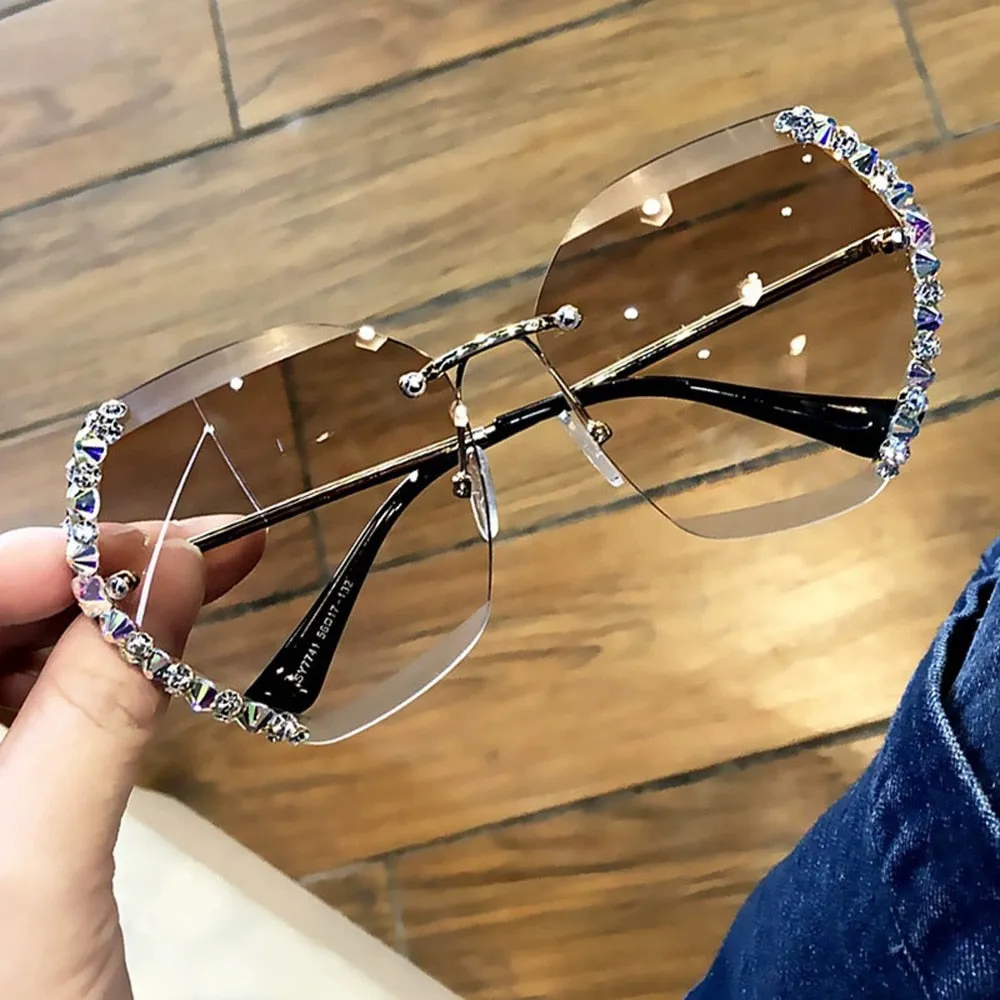 Vintage Oversized Rimless Sunglasses - Sexy Diamond Square Sun Glasses