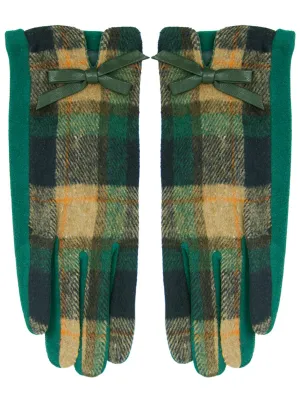 Vintage Style Green Check Winter Gloves