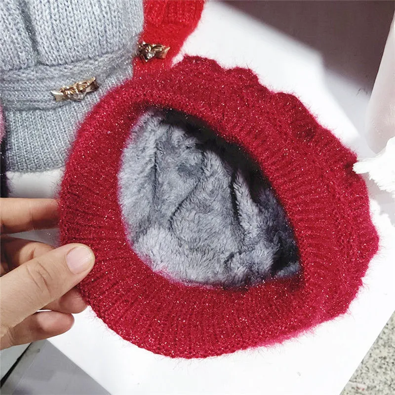Wool Women's Fashion Hat Plush Knitted Wind Shield Ear Guard